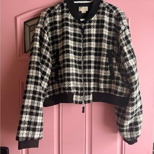 Anthropologie Black and White Plaid Bomber Jacket